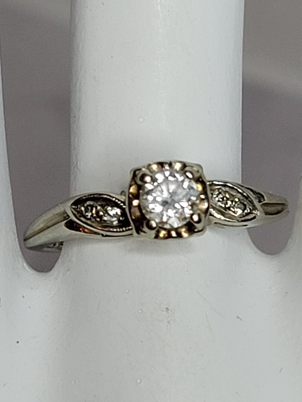 SOLID 14K White Gold Mid Century Antique Genuine Diamond Ring Sz. 7